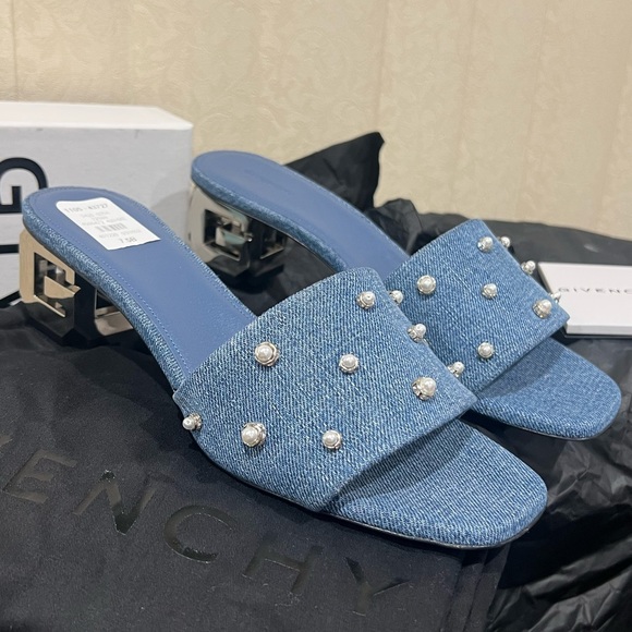 NEW Givenchy Denim G-Cube G logo kitten heel mules - Picture 2 of 16